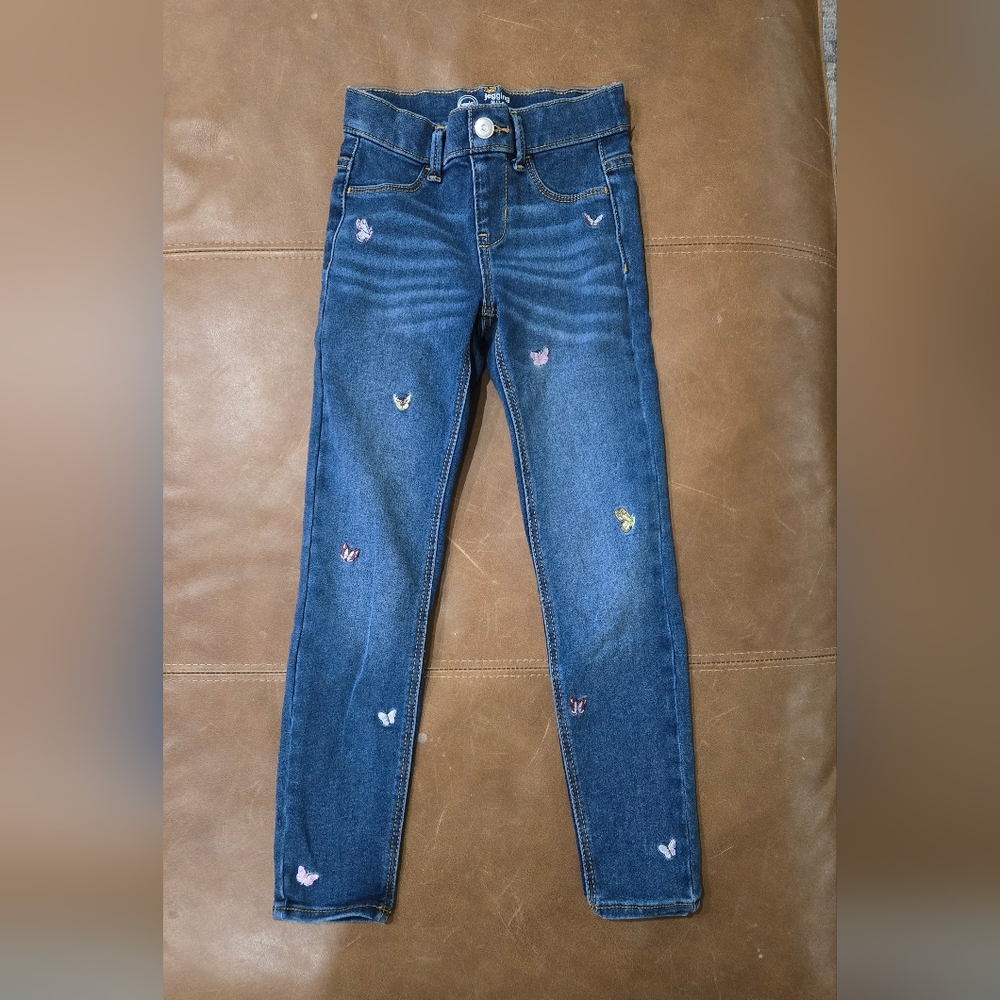 Girls Denim Jeans with Butterfly Embroidery